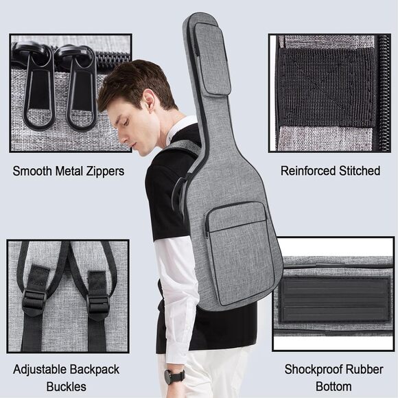MUZTOP Electric Bass Guitar Bag – 7MM Padded Gig Case with Pockets, Grey, New - Picture 7 of 9